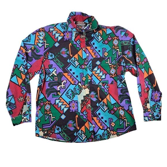 Vtg Ozark Mountain Shirt Womens M Western Aztec Button Up Southwest Retro USA - Picture 1 of 10